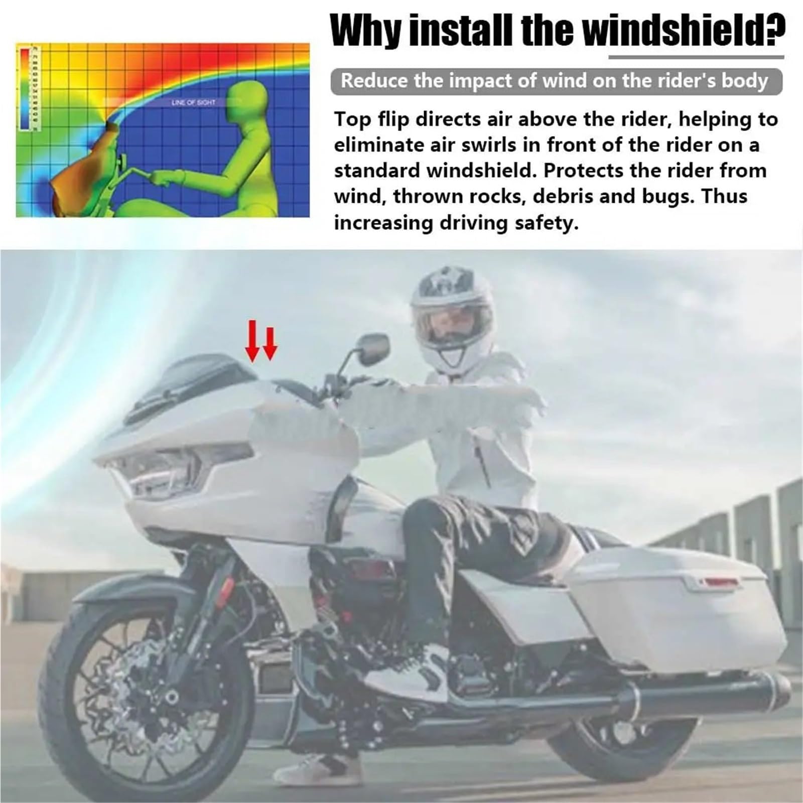 powietrzadeflektor Osłona przednia szyby motocyklowej, deflektor wiatru, szyba przednia pasująca do Harley Road Glide FLTRX FLTRXSE 2023+ Deflektor motocykla