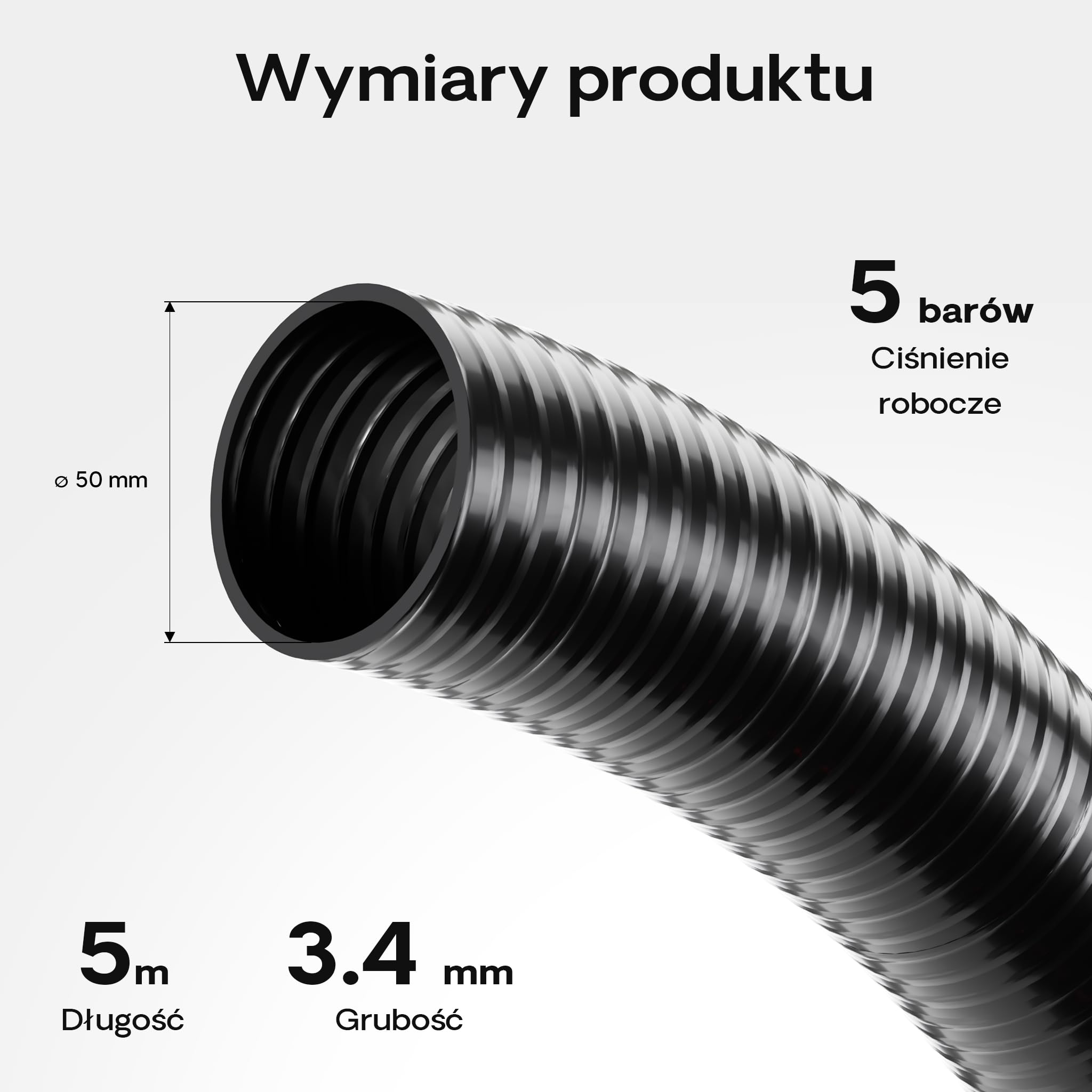 Wiltec Wąż ciśnieniowy i ssący 5 m Wąż do stawu 50 mm 640 g/m czarny bardzo dobra odporność na promieniowanie UV Wąż do pompy