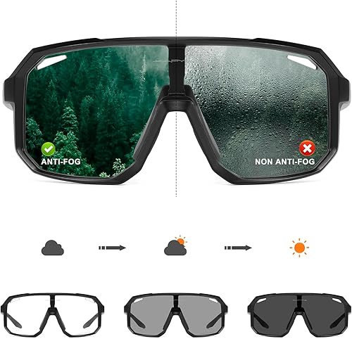 KAPVOE Photochromic Cycling Glasses for Men Women Mountain Bike Sunglasses Anti-fog Sunglasses for Outdoor
