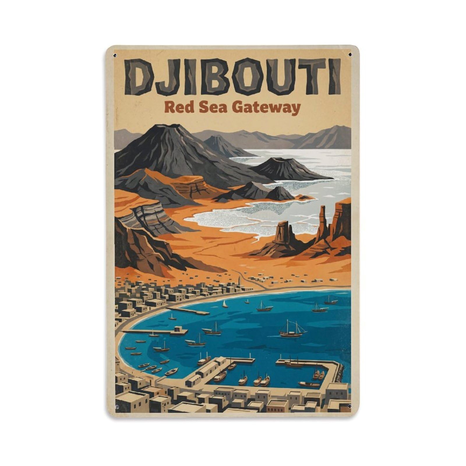 Gead 8X12inch Style Retro Djibouti City Travel Metal Tin Sign