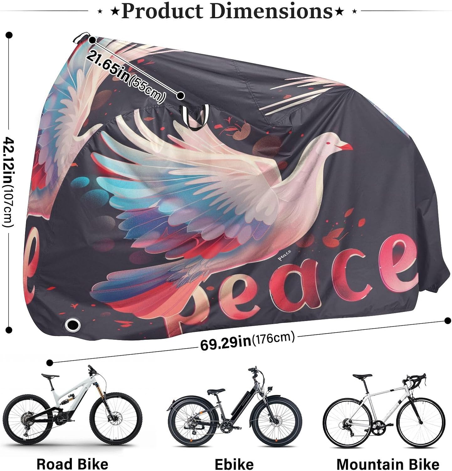 ALAZA Gradient Peace Dove Bike Cover Waterproof Outdoor Ebike Bicycle Covers Tarp Protection for 1/2 Bikes, Sun UV Dust Wind Proof