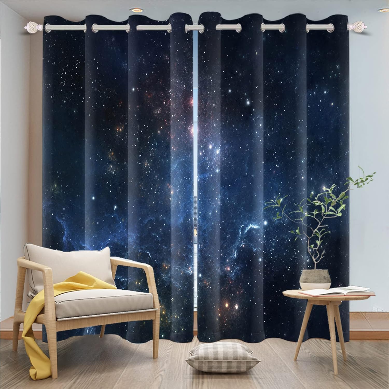 Sternenraumverdunkelnde Fenstervorhänge Schwarz Nachthimmel Sterne Verdunkelungsvorhänge Thermoisolierte Ösen Schlafzimmer Vorhänge für Wohnzimmer Schlafzimmer 2 Paneele 106,7 x 160 cm
