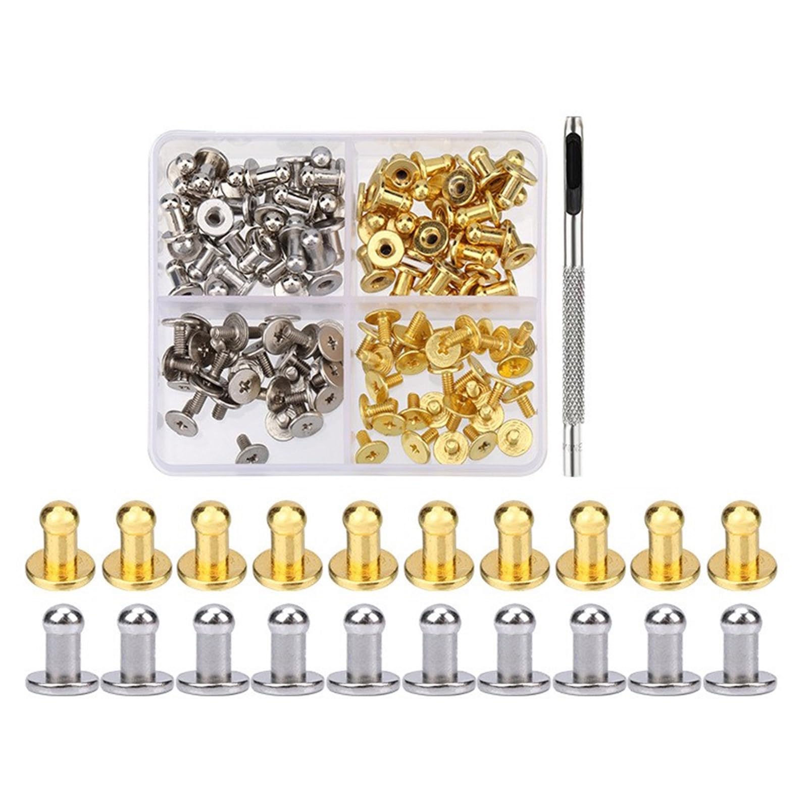 NEWFT Round Head Button Studs, 4MM 7MM 8MM Round Head Button Studs for Leather Shoe Belt Bag Watchbands Dog Collar Clothing Craftsmanship