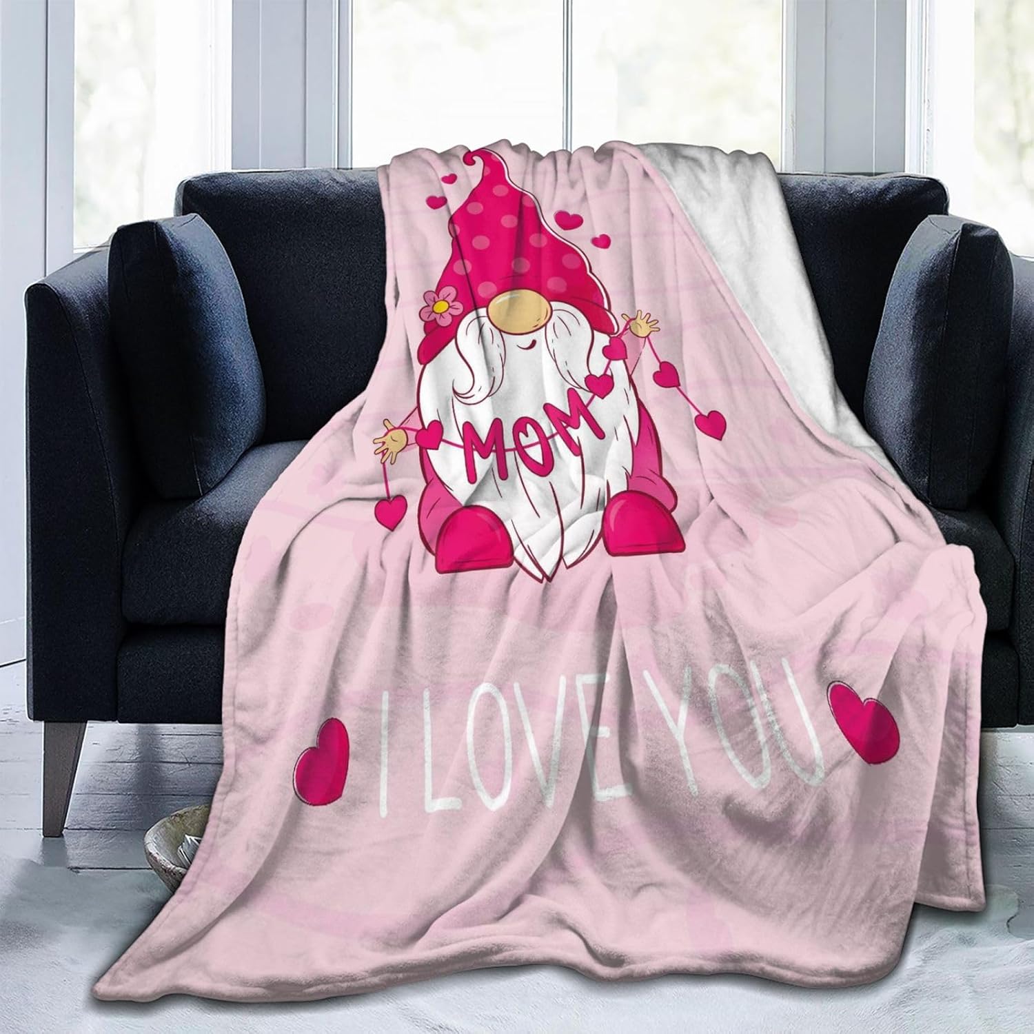 Mom Gnome Blanket Flannel Mother Best Mom Ever Throw Blanket Soft Warm Cozy Travel Blanket for Bed Couch Sofa Living Room Bedroom Gift for Mother's Day Women Men Girls Boys All Season 80"x60"