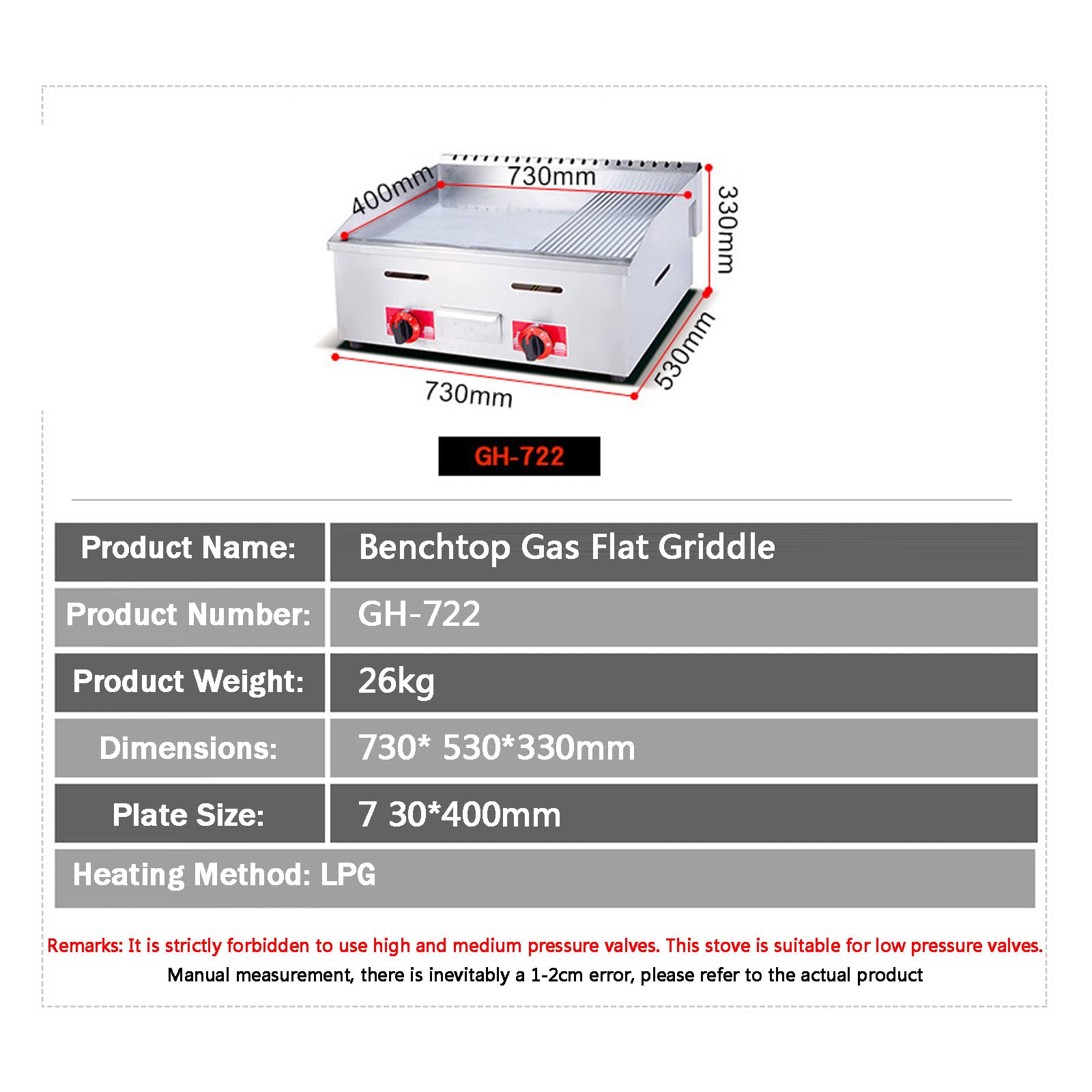 Piastra a gas GPL Commerciale in Acciaio Inox Heavy Duty Ristorante Outdoor Piastra di cottura a Gas Hamburger Grill Grandi Bruciatori antiaderenti Piatto caldo piatto e può cucinare per volumi