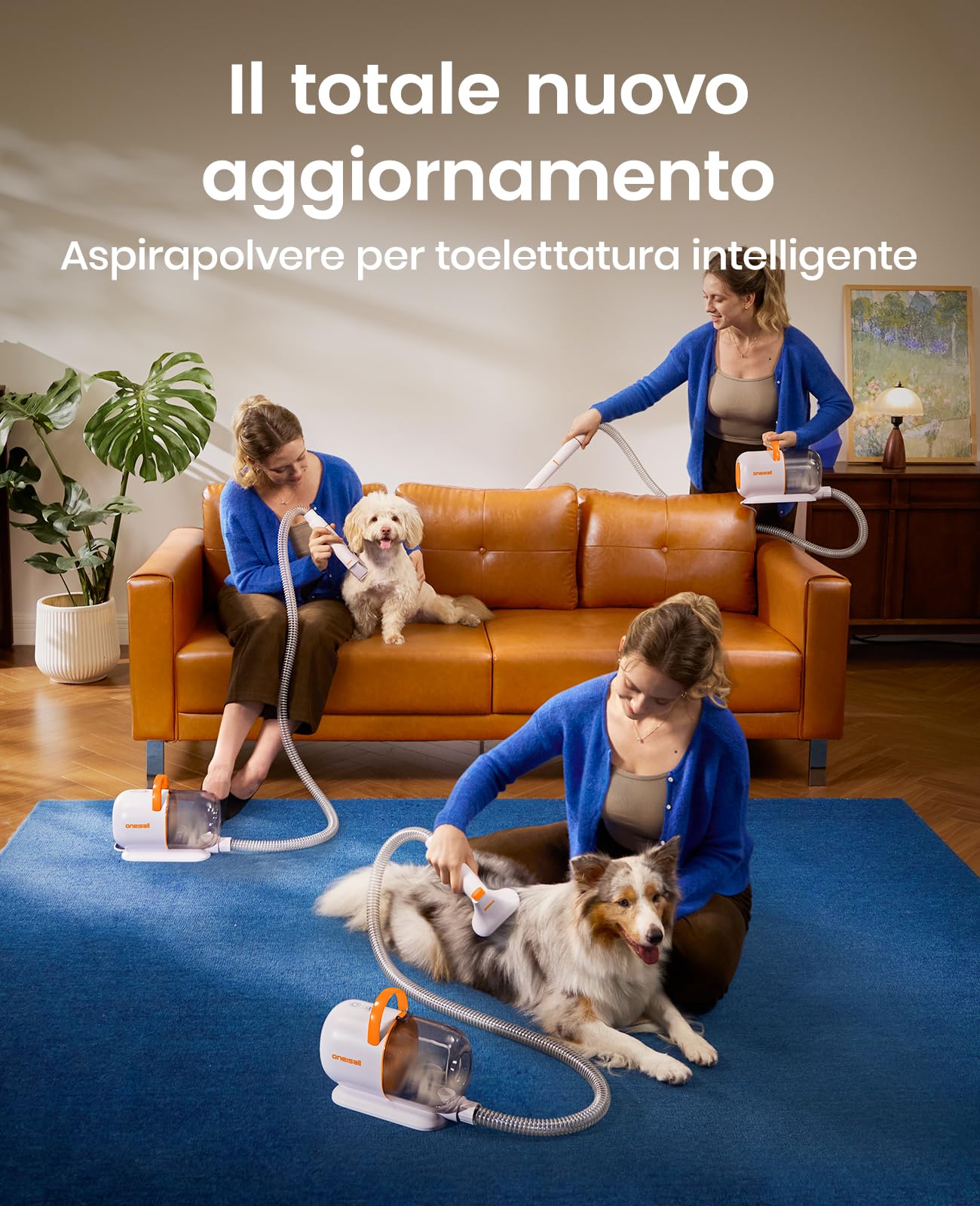 oneisall Tosatrice per cani con aspirapolvere, super potenza di aspirazione con 15000 Pa, aspira il 99,99% dei peli degli animali, tosatrice silenziosa per cani e gatti, con 3 strumenti per la