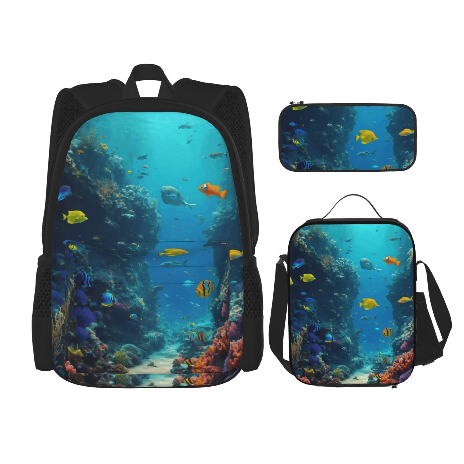 Zaino, borsa portapranzo, astuccio, set da 3 pezzi, per lavoro e
