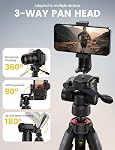 Lamicall Compact Camera Tripod, 67"/170cm Super Stable Aluminum Travel Outdoor Tripods for Camera with Rapid Leg Deployment, 8KG Max Load Camera Stand with Phone Holder & Carry Bag for Camera, Phone