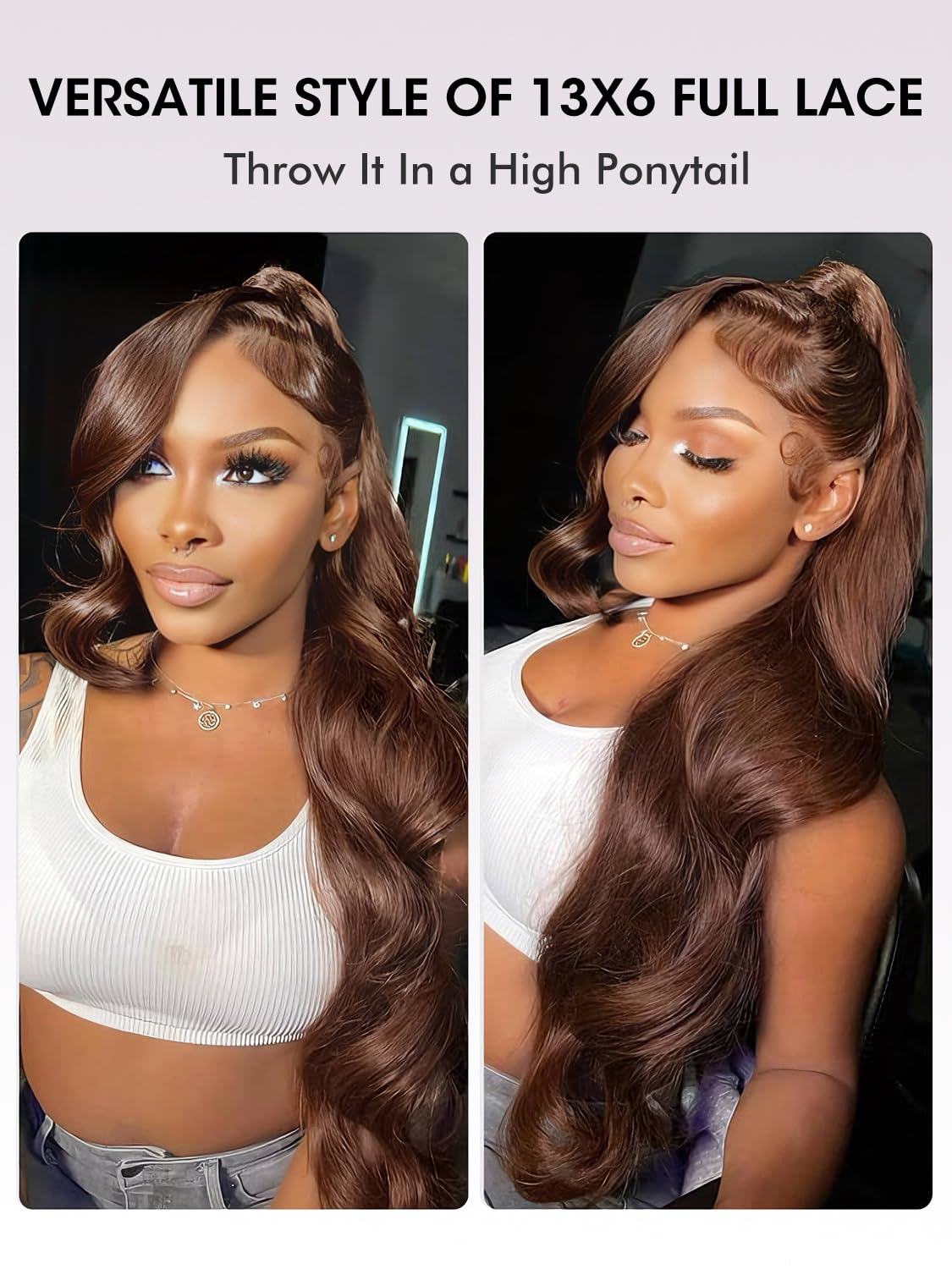 Perruque cheveux humain Body Wave 13X6 HD Lace Front Wigs 20 Pouces 200% Densité Glueless Wig Brun chocolat