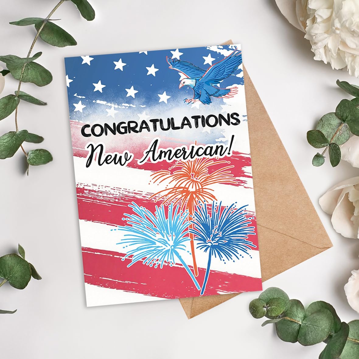us citizenship congratulations card – “congratulations new american!” – patriotic greeting card for naturalization ceremony gift hz-112