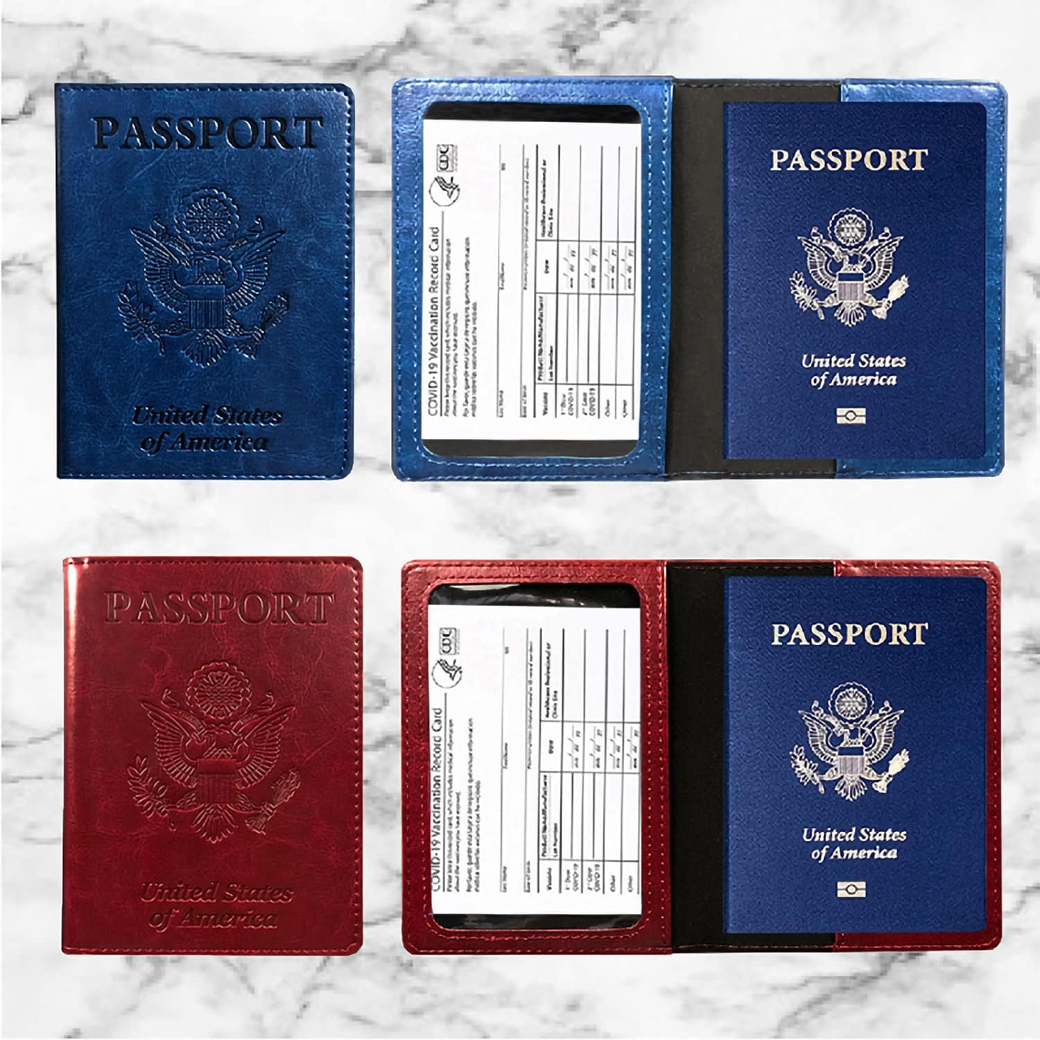  | 2Pcs Passport and Vaccine Card Holder Combo,PU Leather Passport Holder Covers with Vaccine Card Slot Passport Case for Women Men(Black+Dark Blue) | Passport Covers