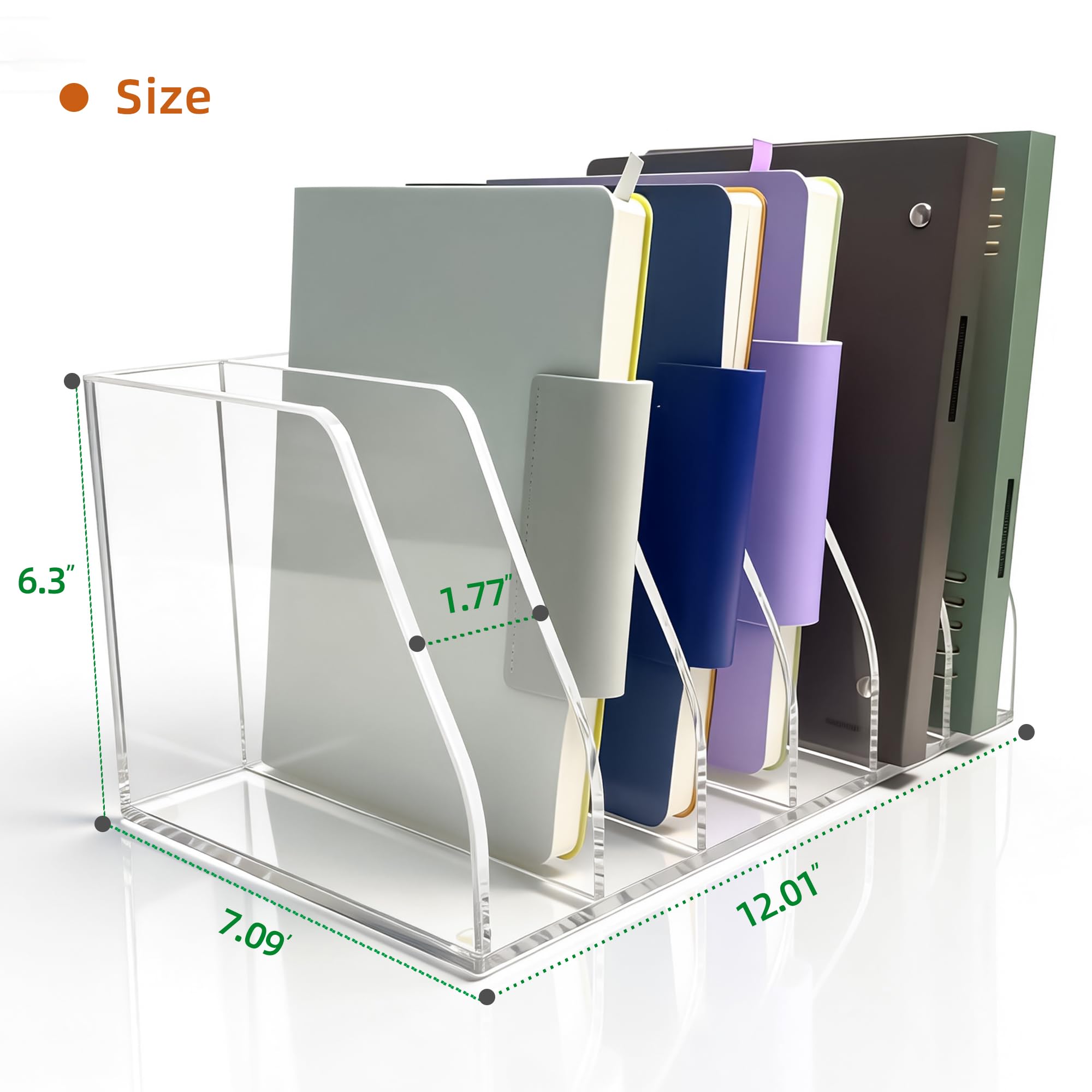 Portariviste in acrilico, 6 scomparti verticali, organizer per documenti da scrivania, trasparente, per ufficio, tablet, riviste, libri, per casa/aula, spessore 5 mm