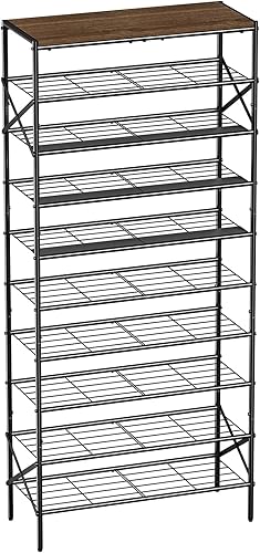 Zapatero alto de 10 niveles para almacenamiento de zapatos para entrada, 30-40 pares de zapatero de metal para armario, zapatero resistente con