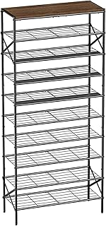 10-Tier Tall Shoe Rack Organizer Shoe Storage for Entryway 30-40 Pairs Metal Shoe Rack for Closet Heavy-Duty Shoe Rack with Wooden Top Shelf for Garage Rustic Brown
