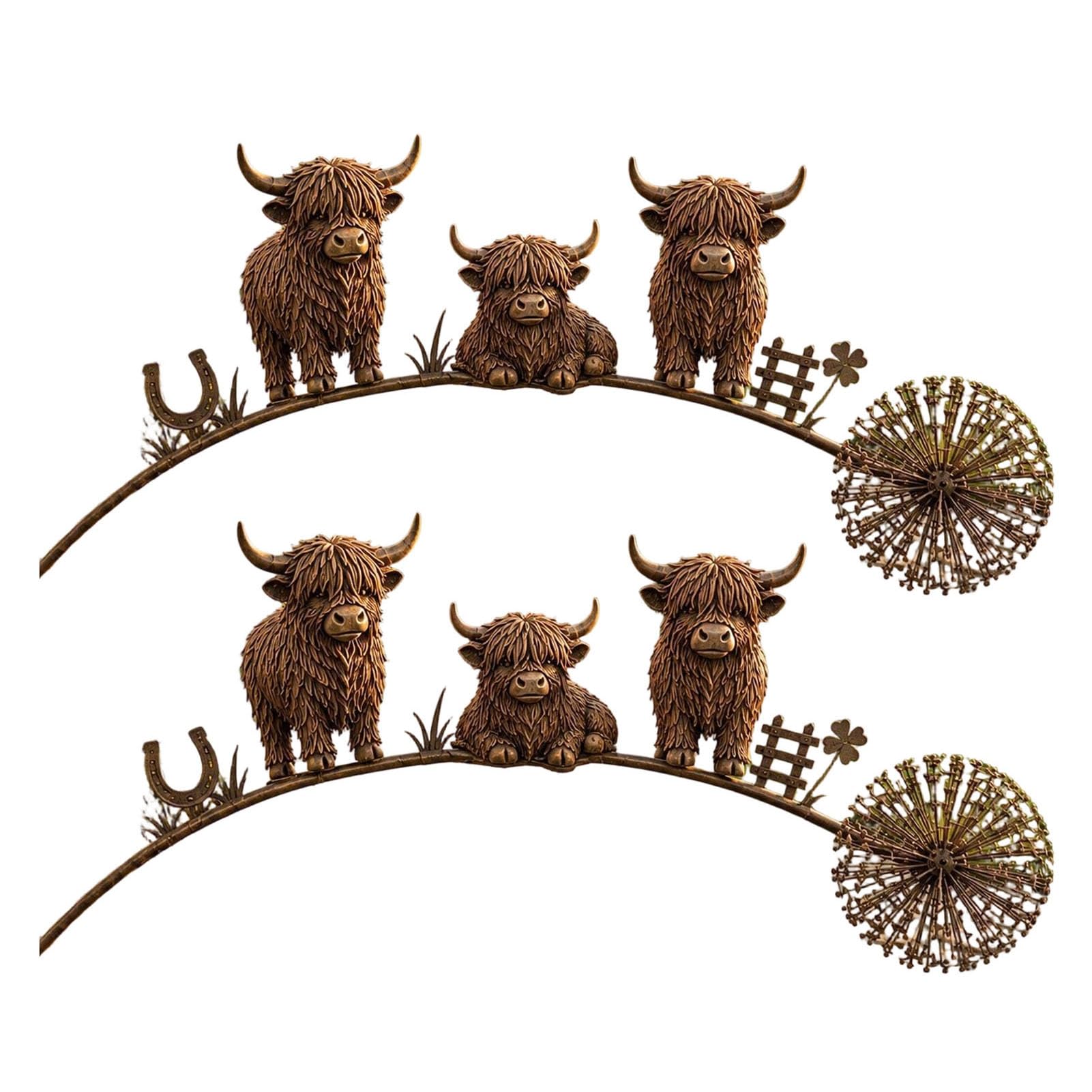 Quoravel Animal Garden Stake, Rustic Yard Art Decorations with Dandelion Accent, Metal Garden Sculpture for Lawn Patio Backyard F 2pcs