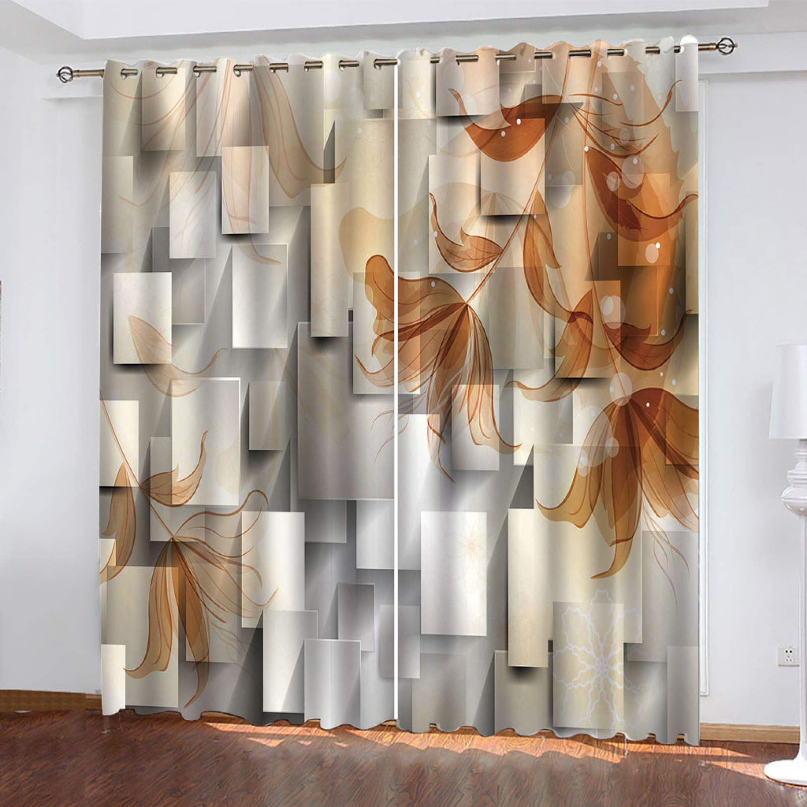 RXWZRL Cortinas Salon Modernas 2 Piezas 3D Flores Geométricas Abstractas Estampadas Cortinas Opacas Termicas Aislantes Frio Y Calor para Habitacion Dormitorio Decoración De La Ventana 132X214cm