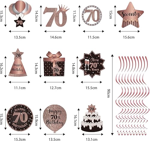 Miniatura 3 de Decoración de techo de remolinos colgantes para fiesta de 70 años, 70 remolinos colgantes de papel de aluminio con recortes para 70 años de edad,