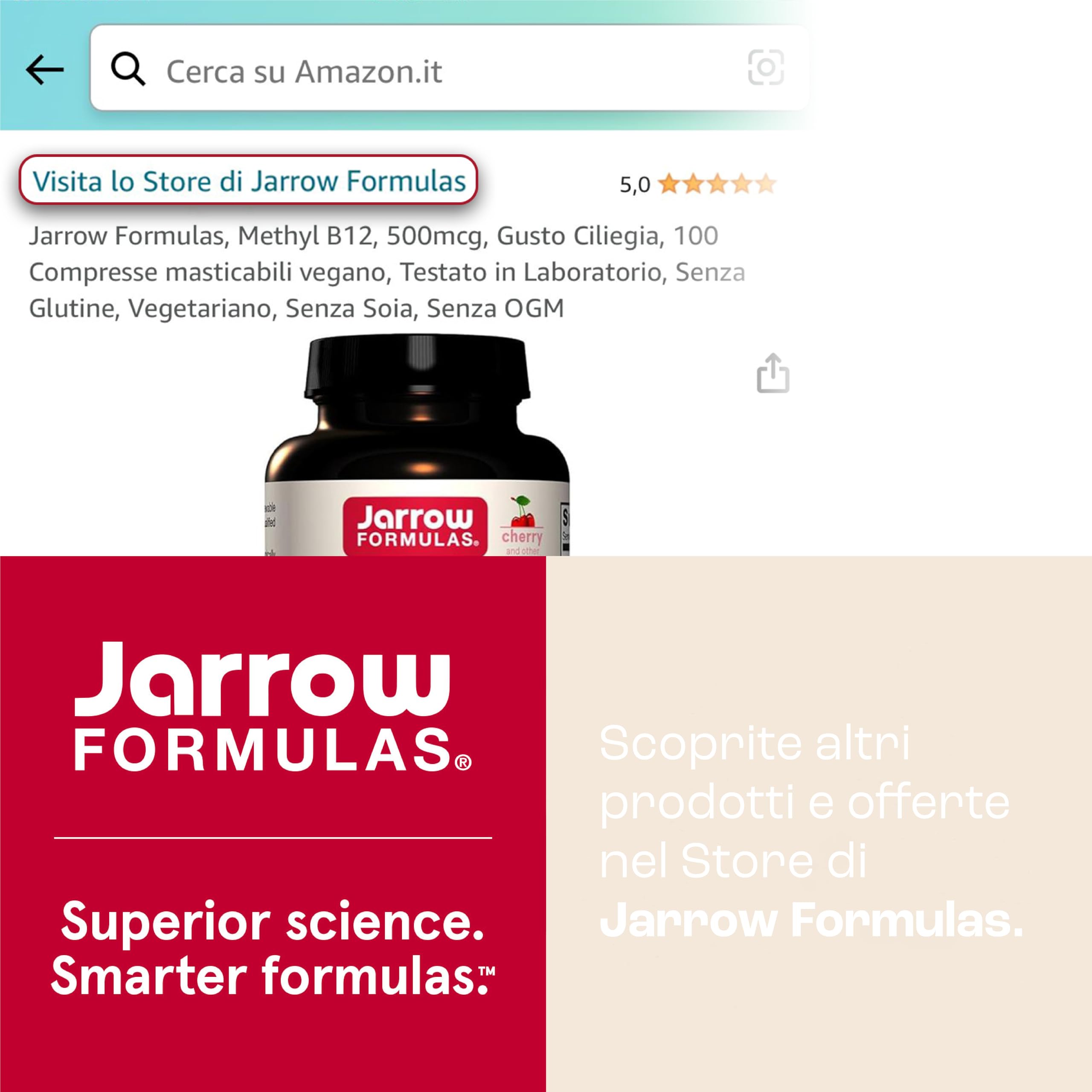 Jarrow Formulas, Methyl B12, 1.000mcg, 2 Giorni di Deposito, Gusto Limone, 100 Compresse Masticabili vegane, Testato in Laboratorio, Senza Glutine, Vegetariano, Senza Soia, Senza OGM