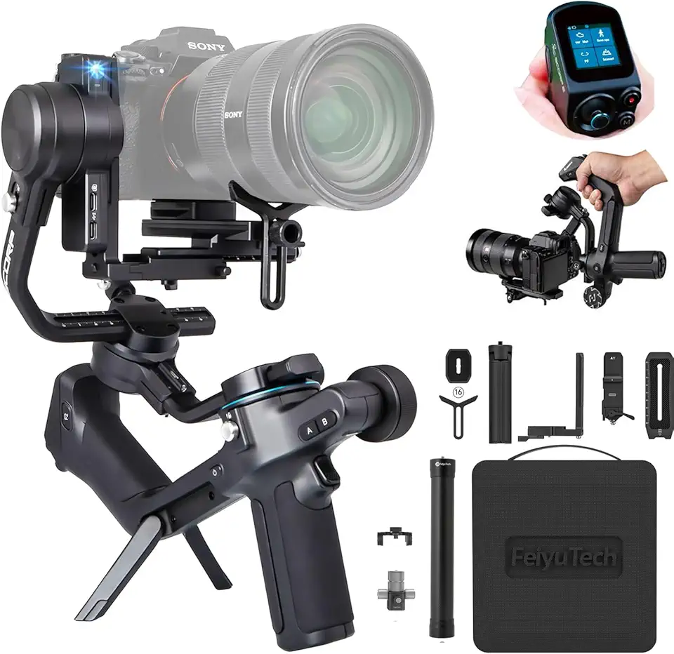 Kit estabilizador de cardan FeiyuTech SCORP 2 para câmeras DSLR e sem espelho, rastreamento de IA integrado, cardan de 3 eixos para Sony/Canon/Nikon/Fujifilm, máx. 2,5 kg, tela sensível ao toque