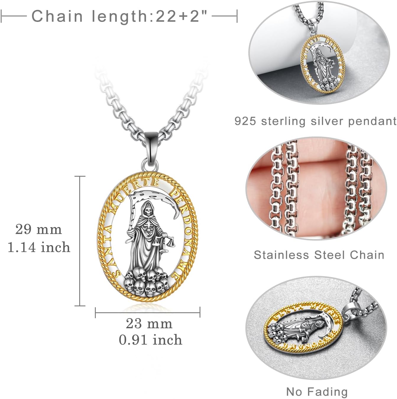 Santa Muerte Necklace 925 Sterling Silver Skull Necklace for Men Women Holy Death Amulet Santa Muerte Jewelry Gifts - Image 4