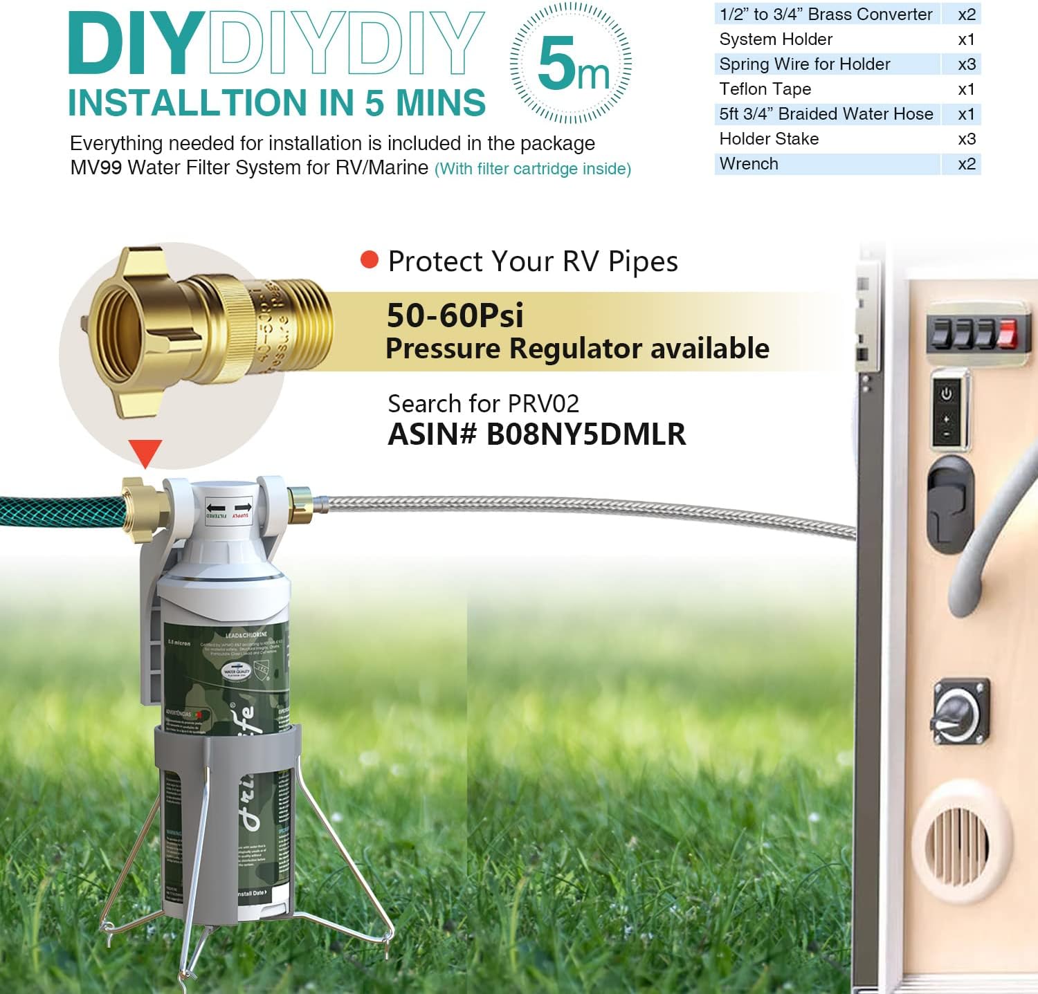 FRIZZLIFE RV Water Filter-NSF/ANSI 53&42 Certified Inline Hose Filter for RV-0.5 Micron High Water Pressure, Reduce Chlorine, Lead, Heavy Metals, Odors - for Marine, Camper, Garden, MV99 : Automotive