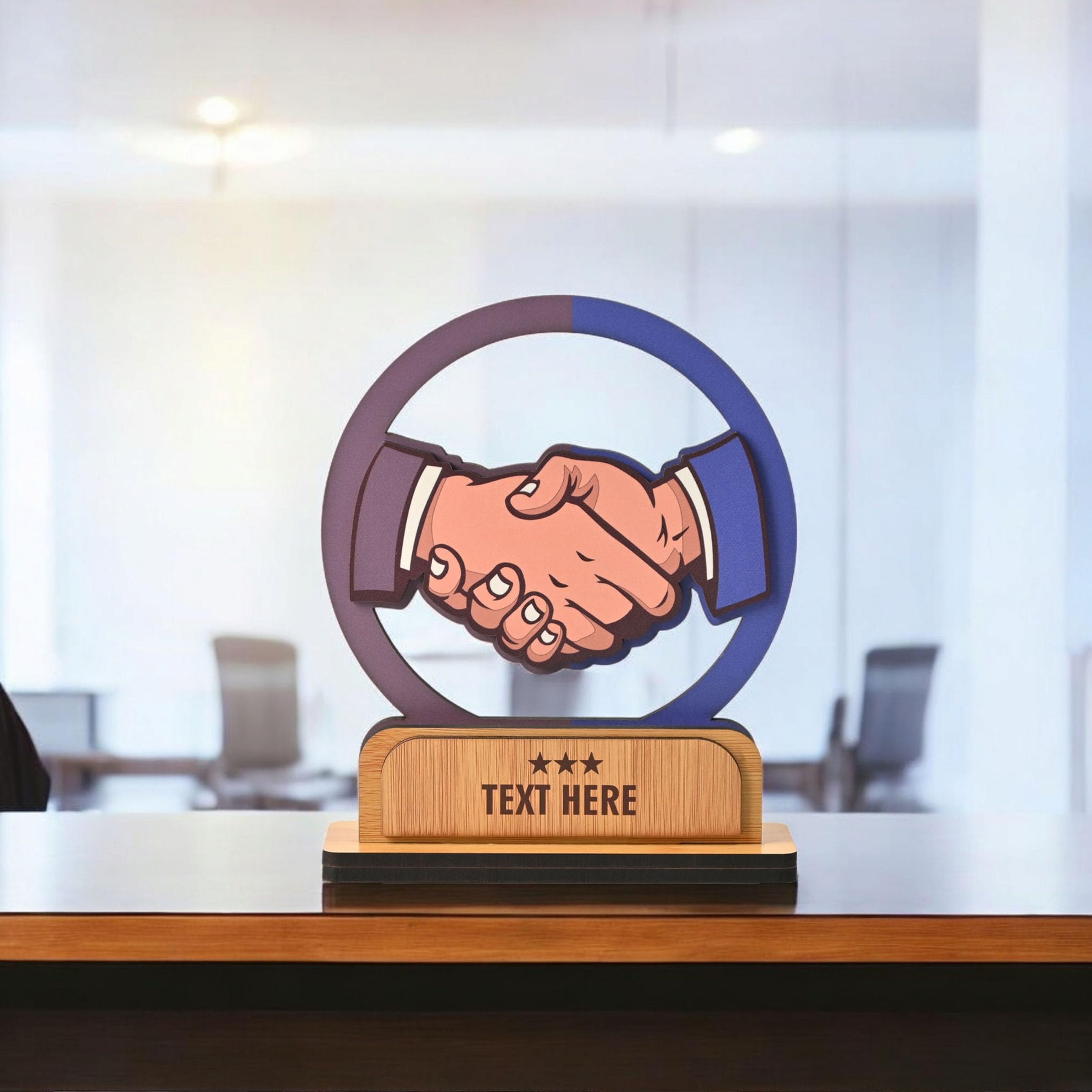 GKD Personalized Wooden Handshake Memento Trophy | Partnership Award for Corporate Gifts, Dealer Meets & Business Achievements | Custom Name & Text | Office Desk Décor (Personalized)-picture-31
