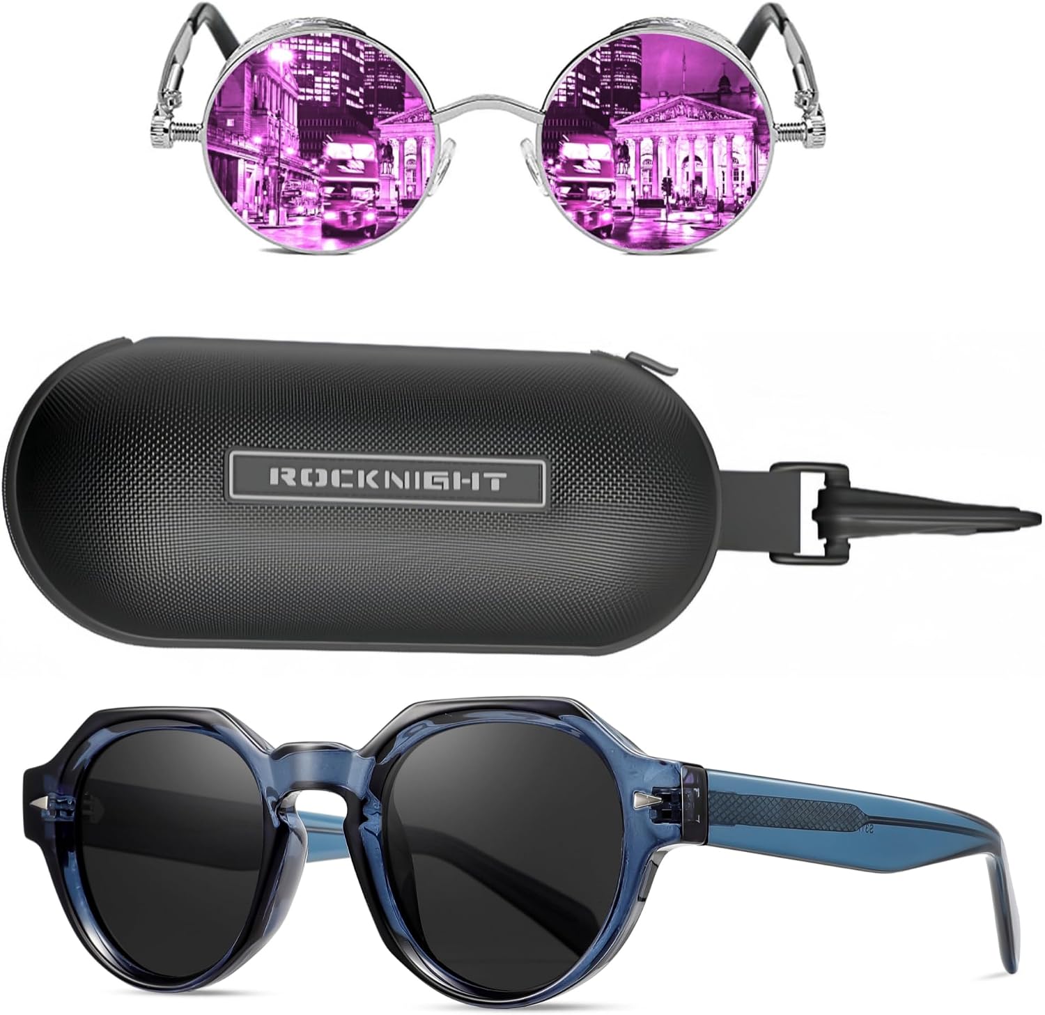 ROCKNIGHT 2 Pack Square+Round Fashion Polarized Sunglasses for Men Women - Anti-Glare HD Vision UV400 Protection Sunglasses Ideal for Driving and Outdoor Adventures