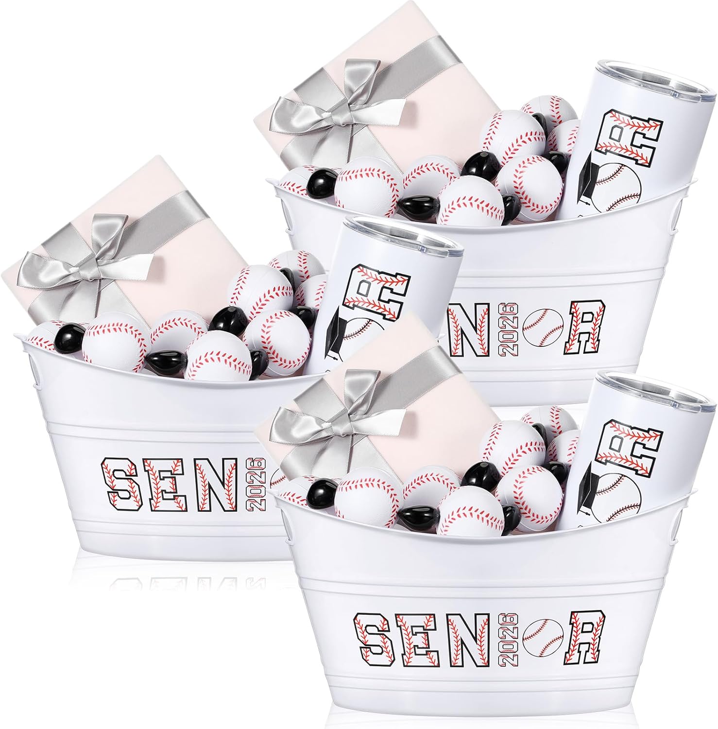 Pickmesh 3 Pcs Senior Night Sport Gift Basket, Senior 2026 Graduation Gift Basket, 4.5l Plastic Sport Theme Oval Storage Tub for 2026 Night Decor Party Favors (Baseball)