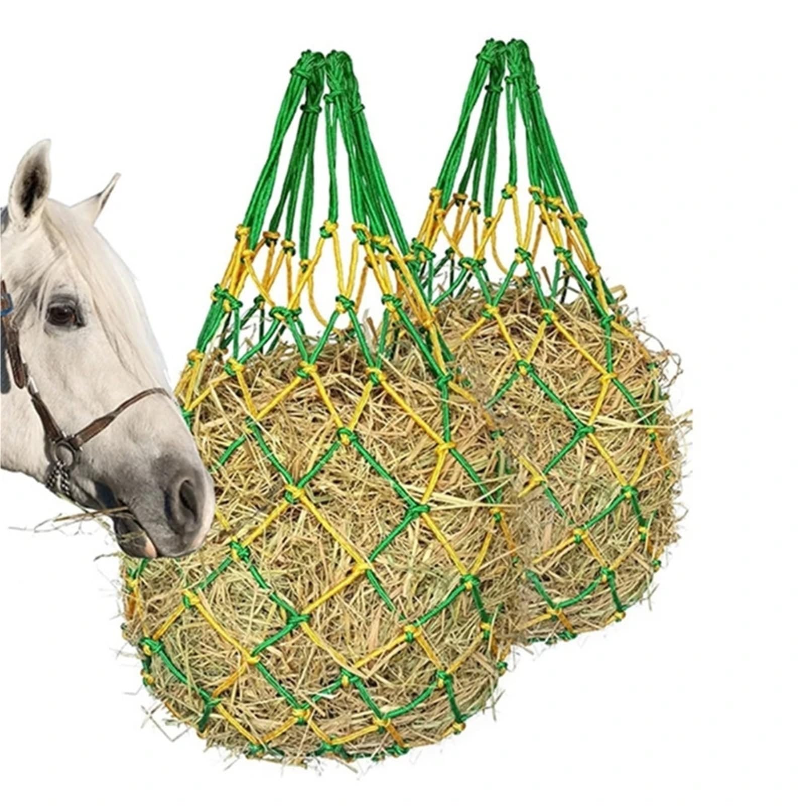 Heunetz für Pferde Hays Aufbewahrungstasche for Pferde, Schafe, Ställe, langsame Fütterung, Haustierbeutel(Green and Yellow)