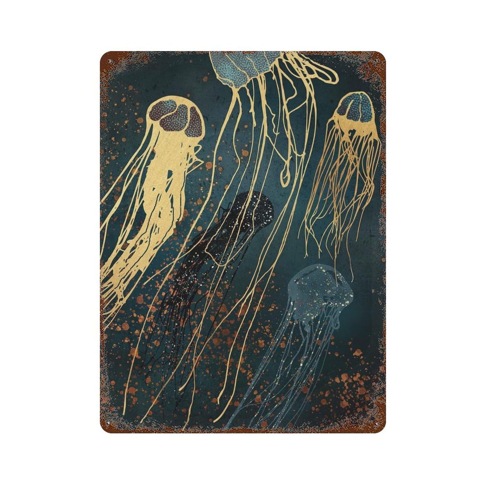 Metallic Jellyfish Retro Metal Sign 15.7"x11.8", Decorative Metal Wall Art for Basement, Hobby Room And Garage Decor