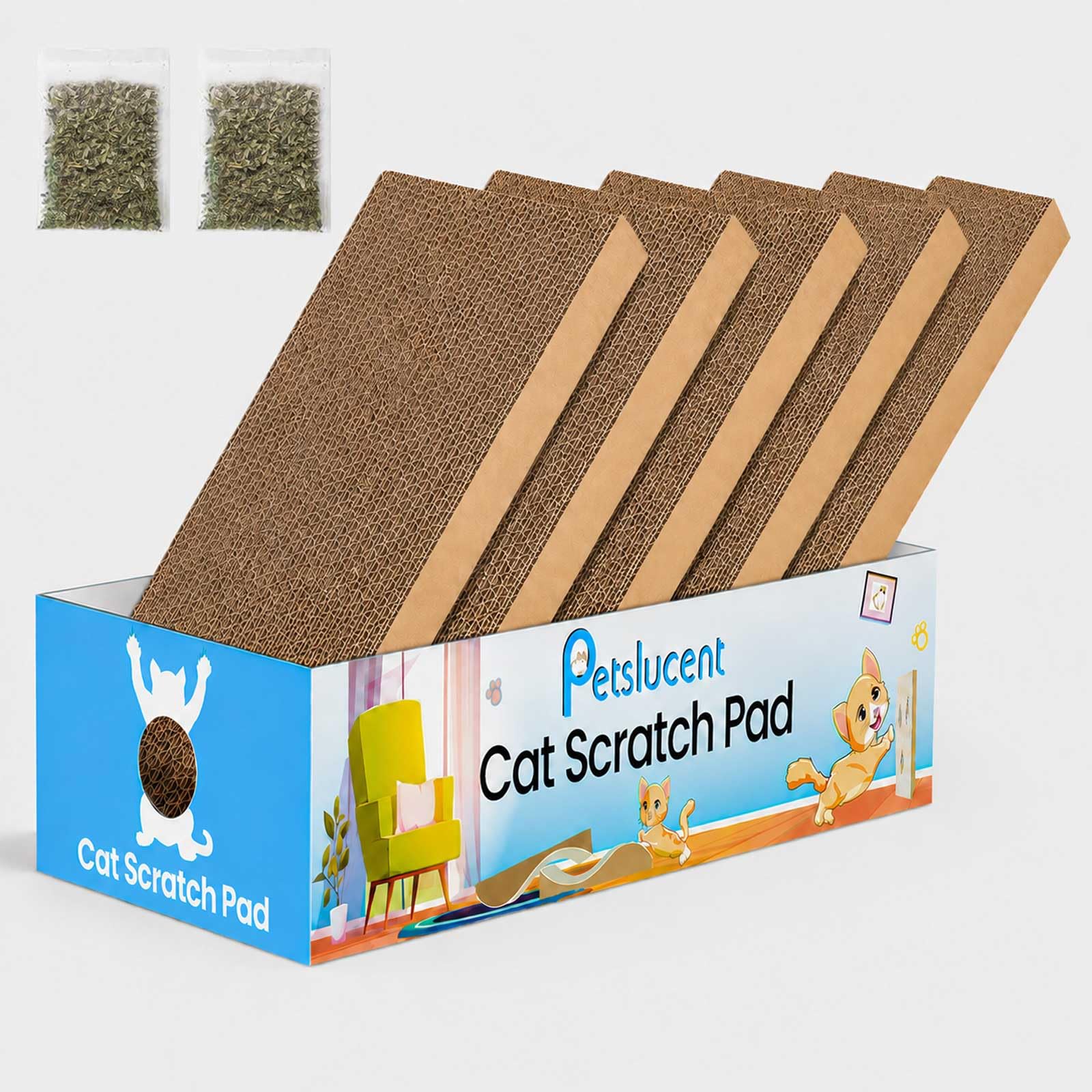 Petslucent Cat Scratching Board - Cat Scratcher with Box, Large Size Cats Scratching Pad Easy for Cats to Scratch, Corrugated Cardboard Pet Scratchers Lounge for Indoor Kitty to Play (Grey-Large) — image 1