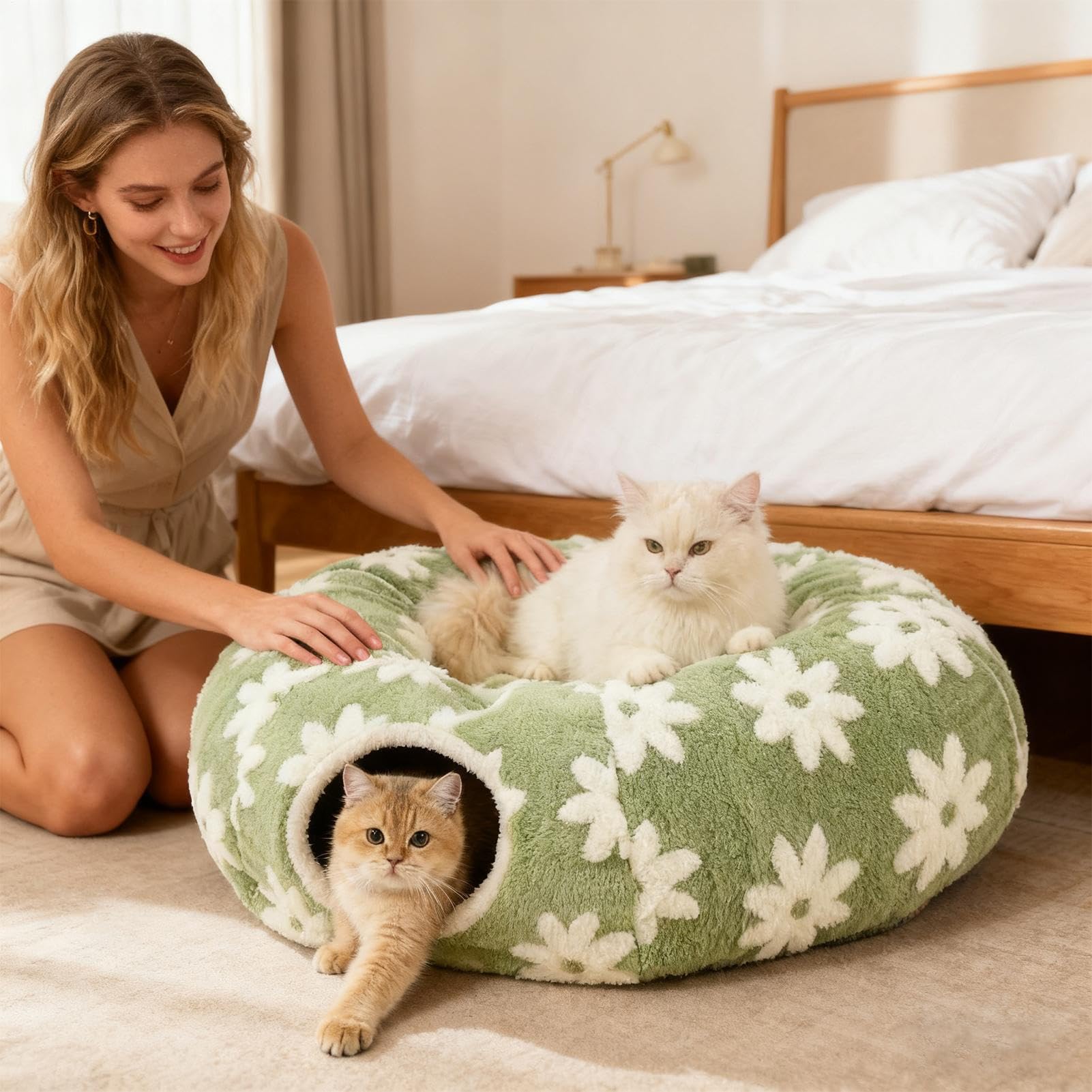 Tunnel De pour Chat Caverne en Peluche Douce Lavable avec Balle | Jouet Tunnel Pour Chat Interactif Avec Design Pour Les Chatons Et Lapins Rampement Griffage Dentition Intérieur Extérieur