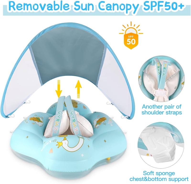 WYRIAZA Úszógumi Napellenzővel SPF 50+ 8-16kg Babáknak Biztonsági Úszógyűrű - L (6-36 Monate)