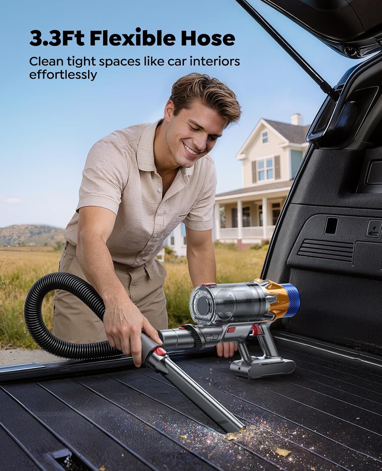 Cordless Vacuum Cleaner with 2 Batteries, 130 Mins/50KPa/600W Stick Vacuum Cleaners for Home with 3.3Ft Hose, Sofa Brush, TouchScreen AUTO-Mode, Wall Mount Charging, Scented, for Floor/Carpet/Pet Hair