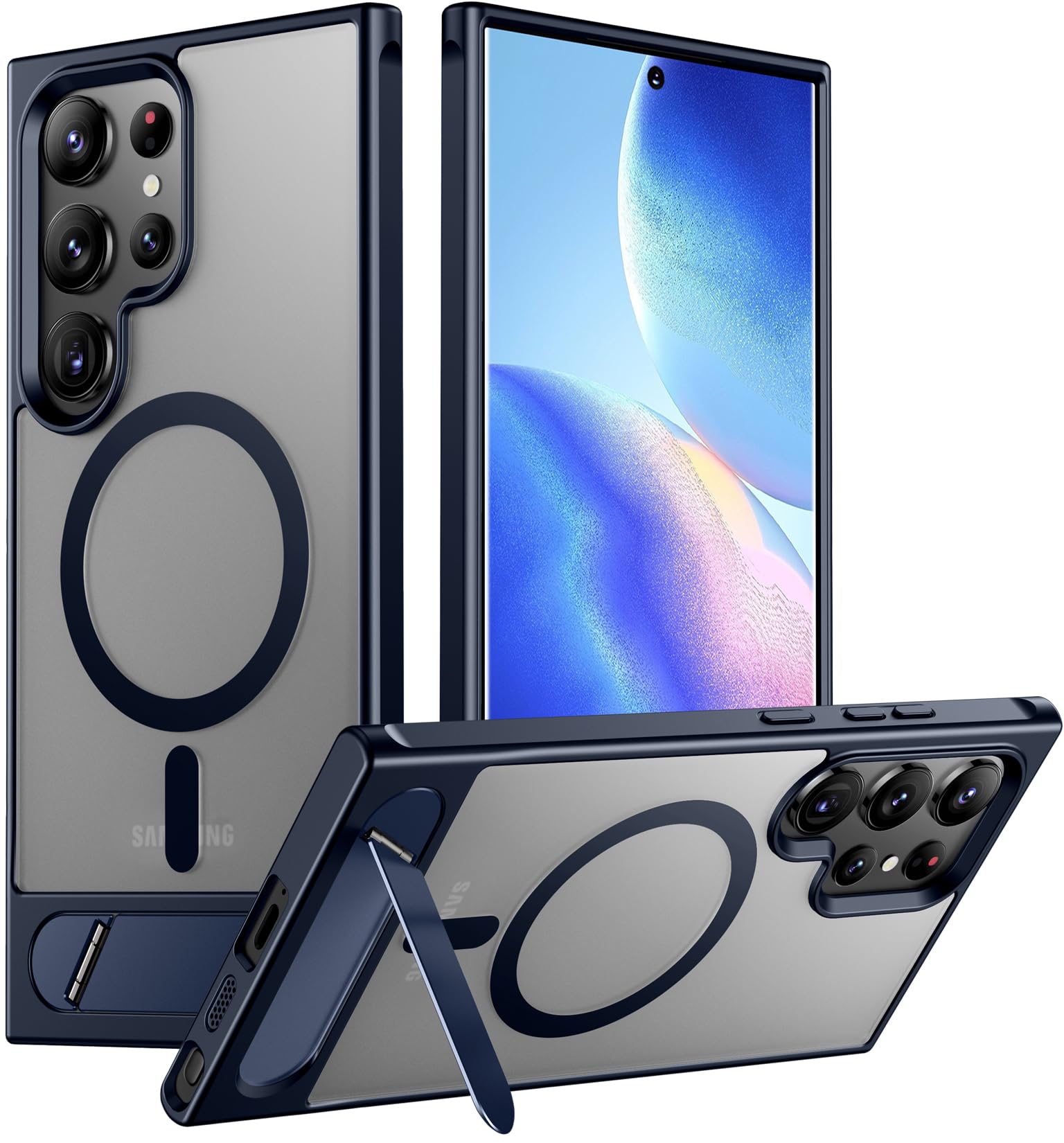 Temdan Magnetic for Samsung Galaxy S23 Ultra Case, [Innovate Stand][Military Grade Drop Protection][Non Slip][Translucent Matte] Shockproof Phone Case for Galaxy S23 Ultra 6.8" 2023 -Blue