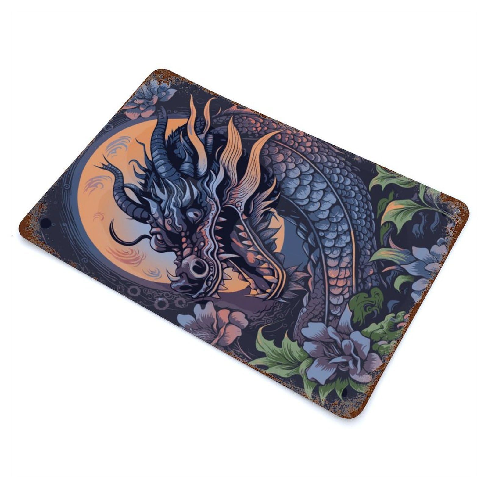 Blue Dragon Weathered Tin Sign 11.8"x7.9", Retro Wall Decor for Pub, Kitchen And Man Cave Decor