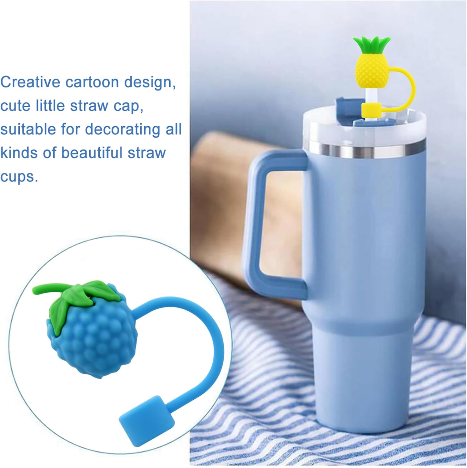 Silicone Straw Cover for 10mm Straw Covers Cap for Stanley Cup Accessories, Cute Straw Topper for Tumblers Straw Cap Stopper for Reusable Straws Tip Lids (5pcs fruit straw cap) - Image 6