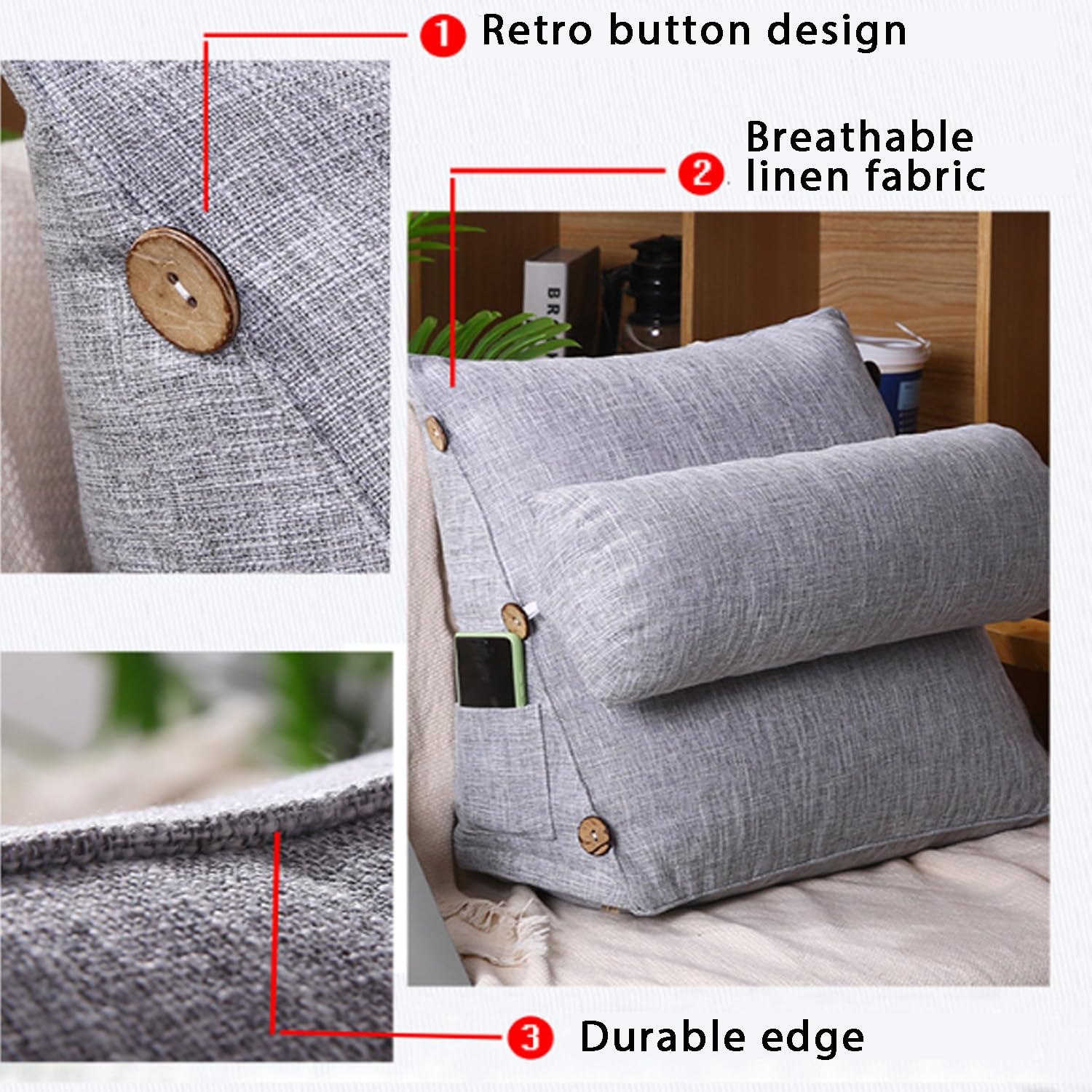 Almohada de sofá para leer y ver la televisión, soporte de espalda reductor de ácido, para cabeza, cuello y lumbar, almohada de descanso de algodón con entradas para t & Relaxat