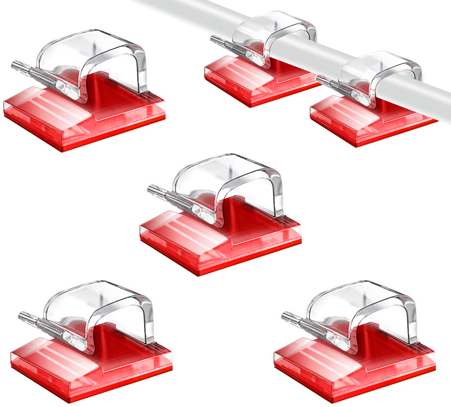 SOULWIT 50 Pcs Self Adhesive Cable Management Clips, Cable Organizers Sticky Wire Clips Cord Holder for TV PC Laptop Ethernet Cable Desktop Home Office (Clear)