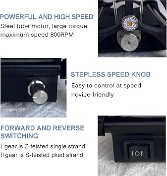 Household Electric Spinning Wheel, Mini Wool Spinning Wheel - Forward/Reverse Switching+Max Speed 800RPM+Capacity 4oz(120G), for Wool Fibre Twisting, 3 Spools,Black