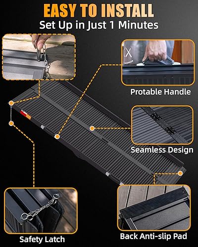 Vista 40 de VNN Rampa portátil para silla de ruedas de 3 pies, rampas de umbral de puerta de aluminio antideslizantes para sillas de ruedas para el hogar