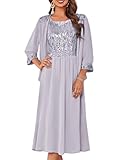 Wedding Guest Dress Mother of The Bride Dresses Two Piece Formal Sequin Dress with Jacket Tea Length 2025