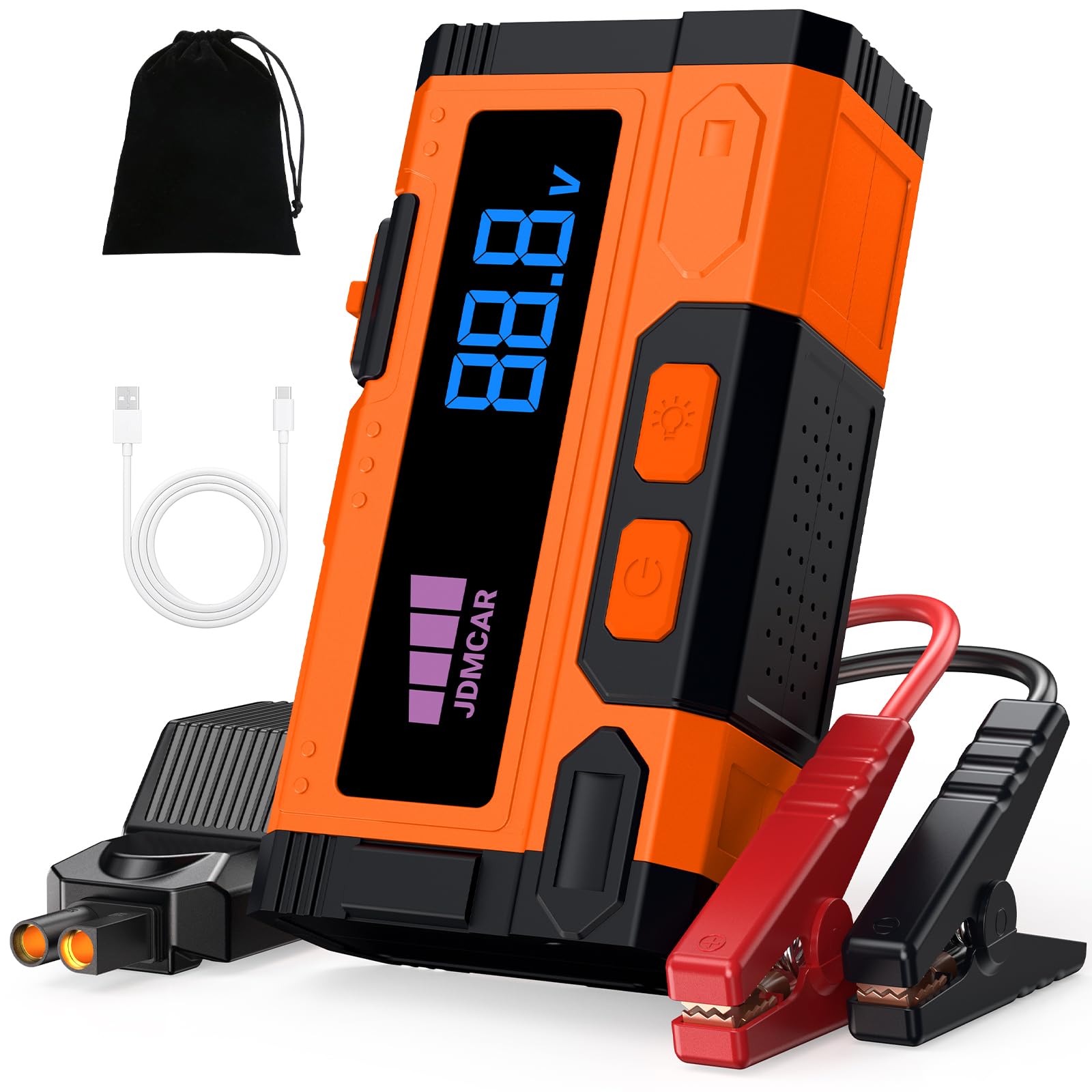 JDMCAR Booster Batterie Voiture 5000A, 12V Démarreur Batterie Voiture (jusqu'à 9.0L Diesel/8.5L Essence), Jump Starter avec LED, Booster Pinces Intelligentes, Protections Multiples Auto Moto SUV A
