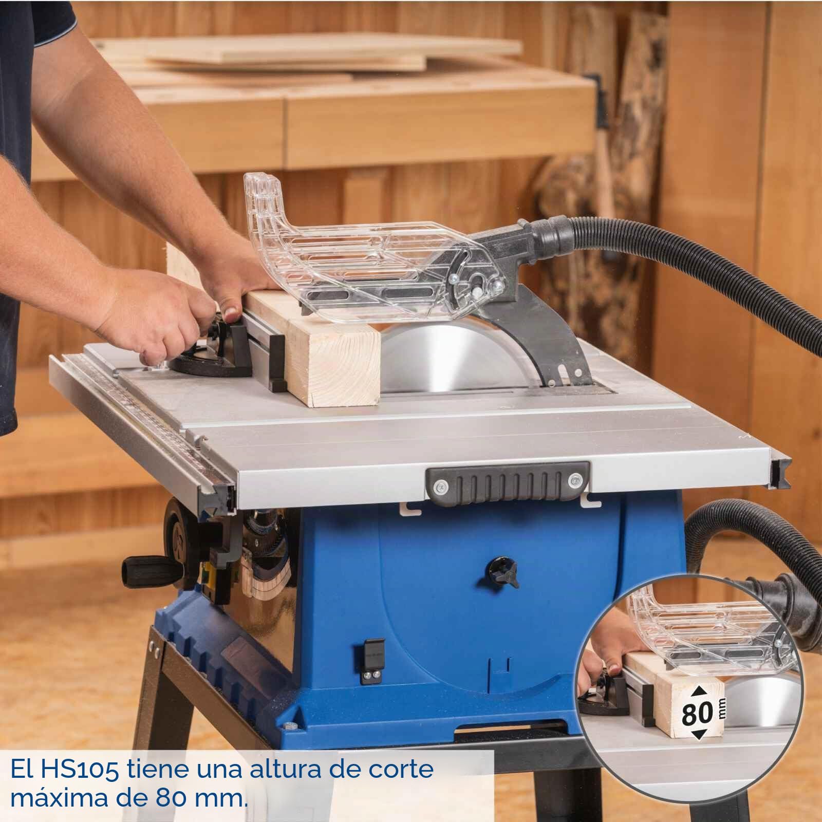 Sierra de mesa HS105 Scheppach - 230V 50Hz 2000W - 10'' marca CEVIK | Altura de corte 75 mm | Inclinable 45° | Ampliación 640x920mm | Guía de corte transversal y guía paralela incluida