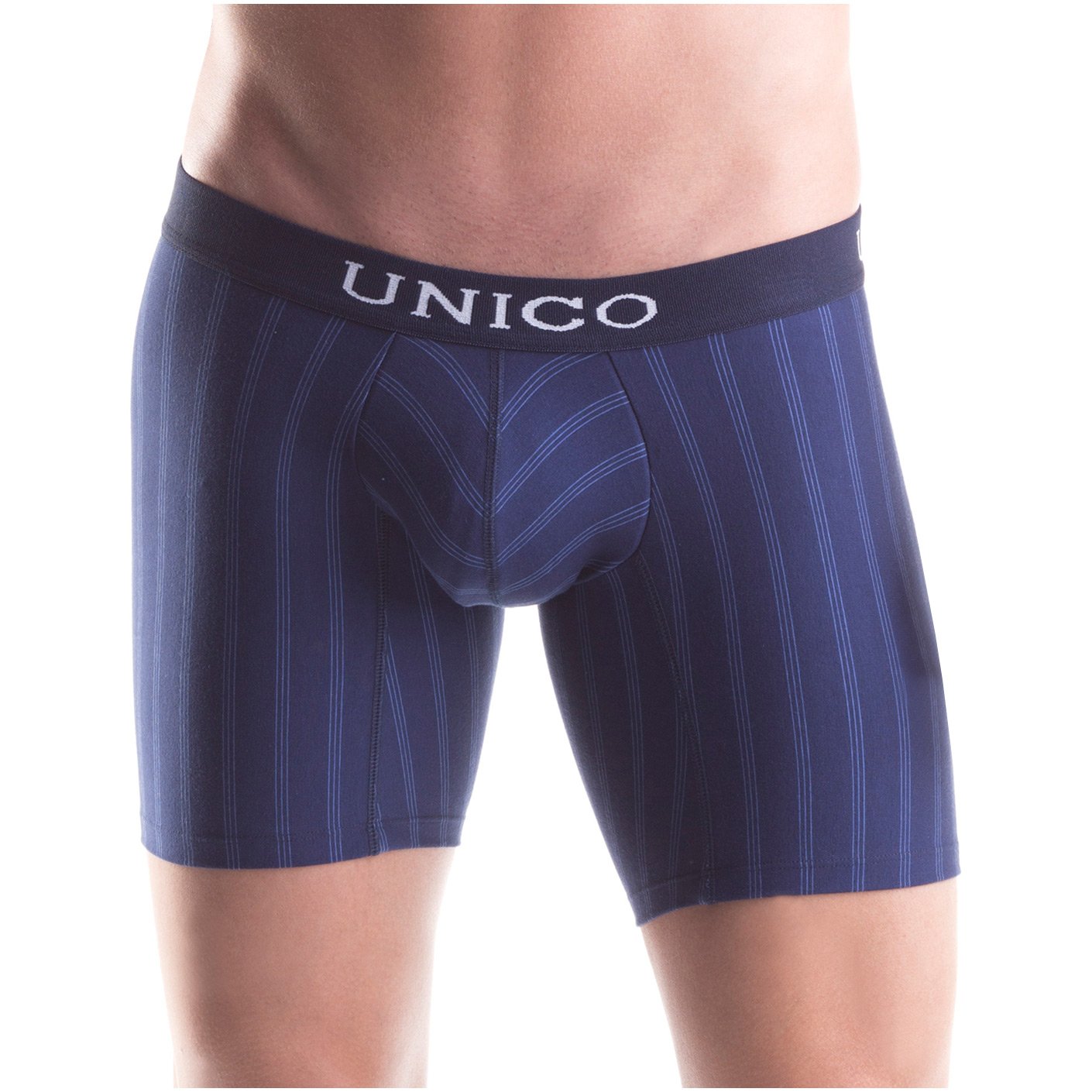 Mundo UnicoMens Trunks Boxer Shorts - Paralelo - Dark Blue Stripes - Cotton - Long Leg - Underwear (L)