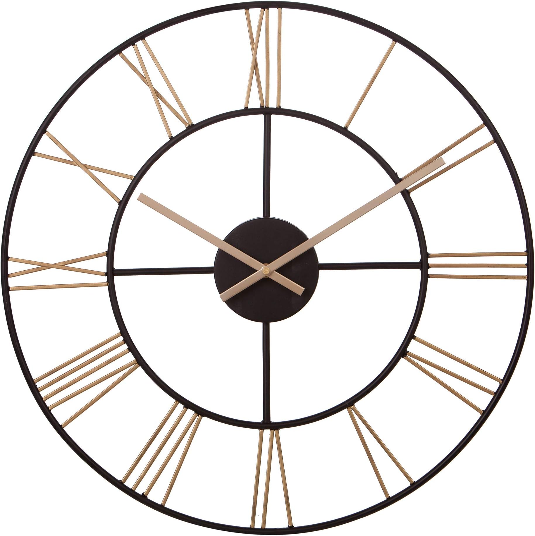 20" Black and Gold Metal Cut Out Roman Numeral Wall Clock