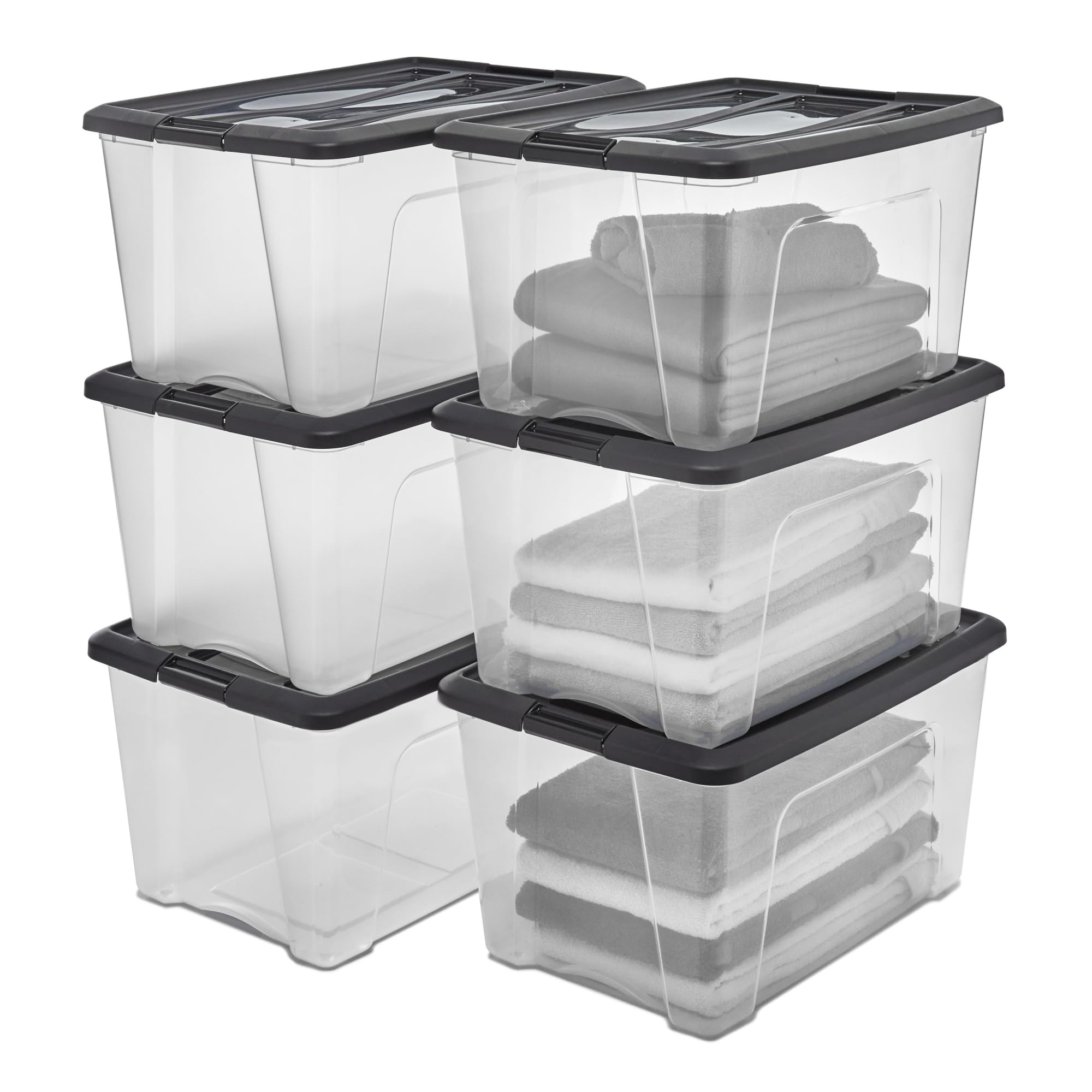 Iris Ohyama, Saklama kutuları, saklama kutusu çok fonksiyonlu, 6'lı set plastik kutu 45 L, kapak, ergonomik sap, çatı katı, oda, oturma odası - New Top Box NTB-45 - siyah