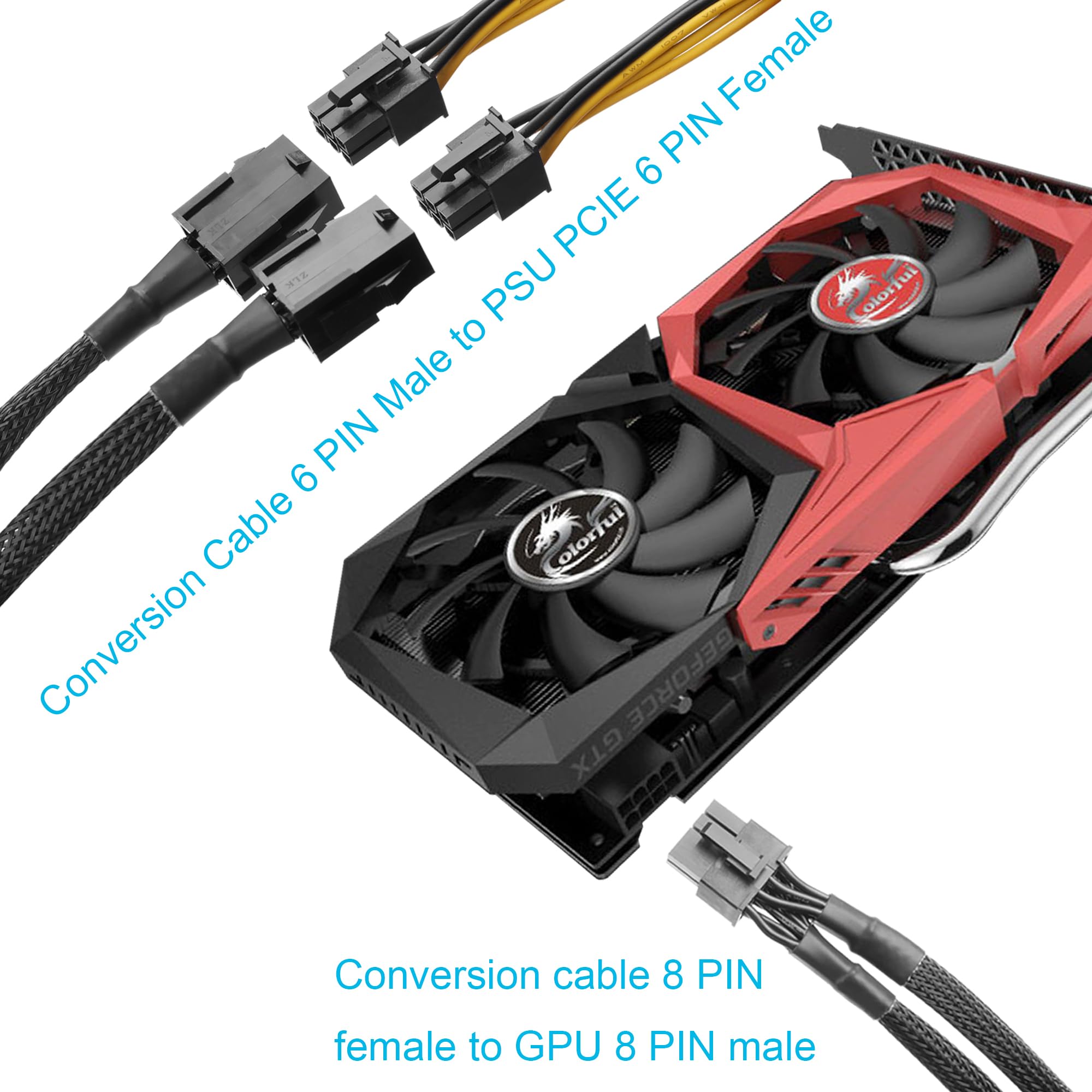 Doppio cavo di commutazione dell'alimentazione della GPU da 6 pin femmina a 8 pin maschio per la conversione dell'alimentazione della scheda grafica nei PC desktop - 22,5 cm/8,8 pollici