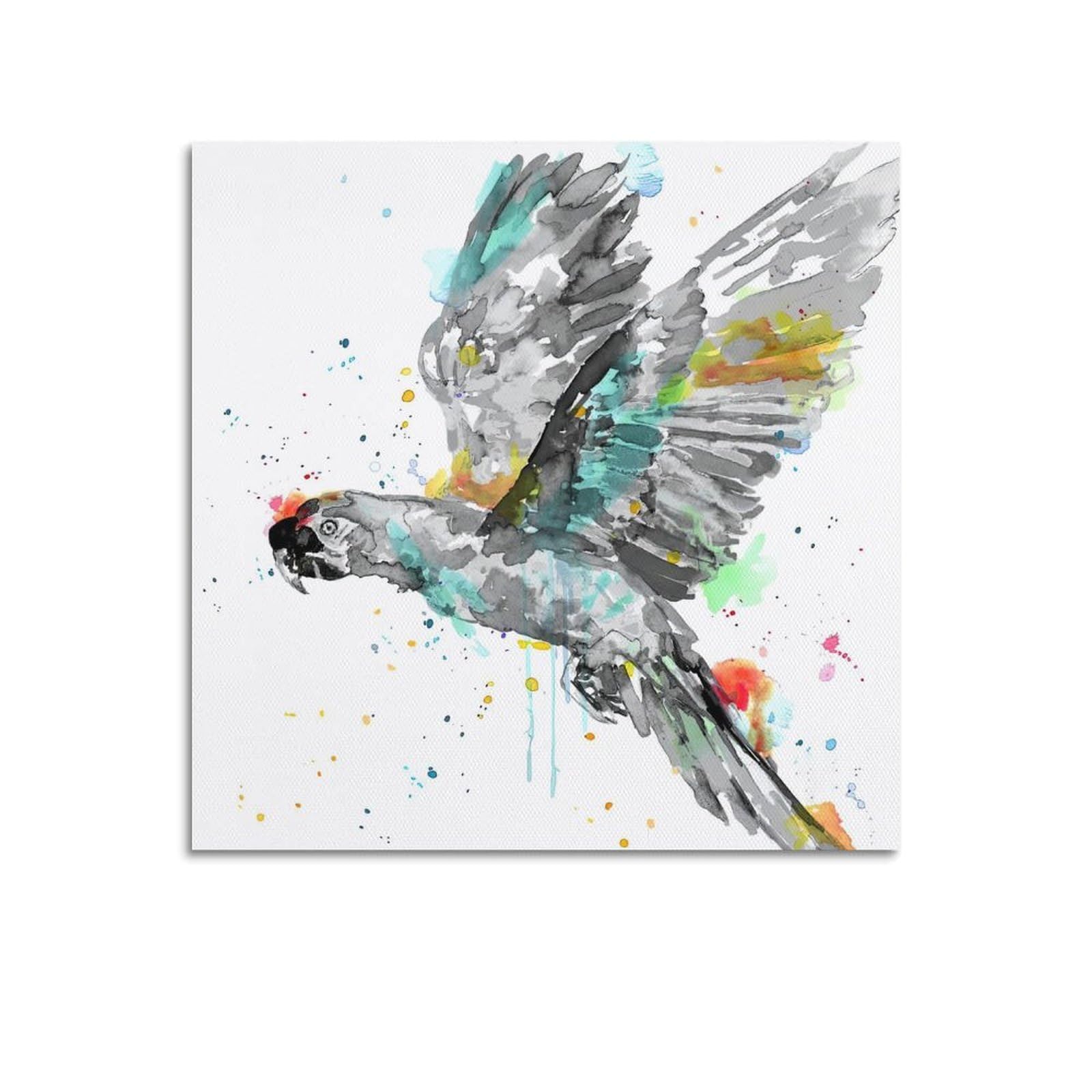 Xkuga Boys Unframe-Style Flying Parrot Animal Poster Wildlife Colorful Splash Modern Decorative Canvas Prints - Ideal Wall Art For Family, Man Cave, Game Room, & Girls Bedroom 12X12inch(30X30cm)