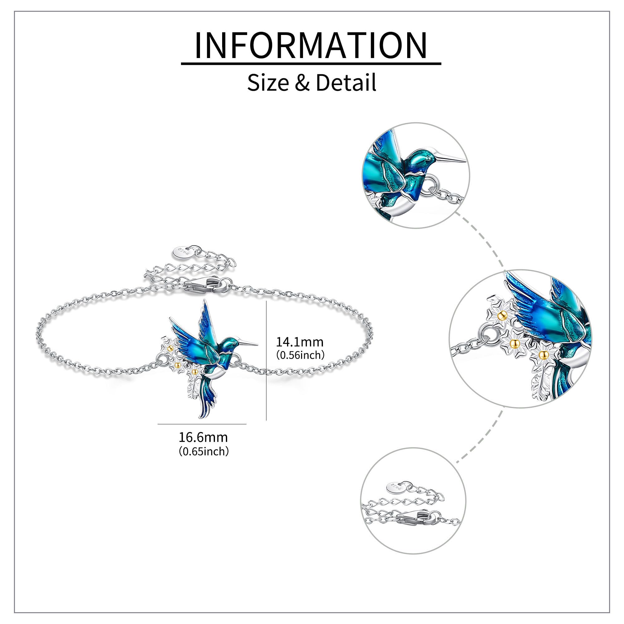ONEFINITY Flamingo Elefante Gatto Cavallo Pinguino Colibrì Bracciale Per Donna Argento Sterling 925 Bracciale Gioielli Regalo, 15 cm, Argento, Senza Gemstone